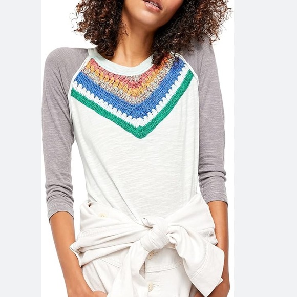 Free People Crochet Inset Raglan Top - Picture 2 of 10